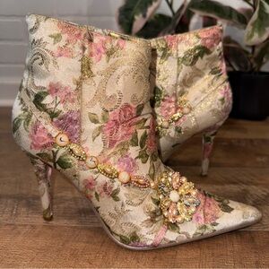 Floral Embellished Ankle Boots